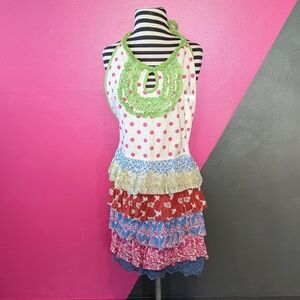 Multi Colored Ruffled Apron Halter Top Neck